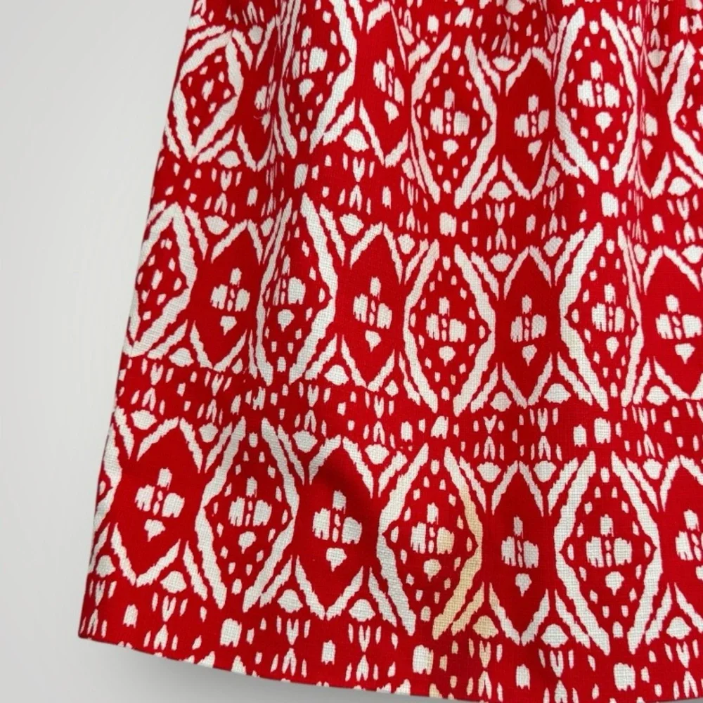 J. Crew Strapless Geometric Red and White Twee Feminine Midi Dress Size 4‎